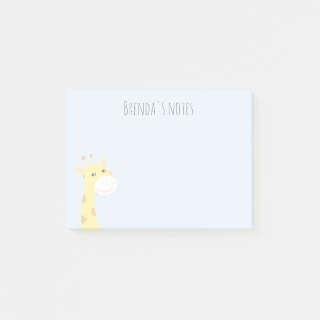 Eget namn Smildrande Giraffe Light Blue 4x3 Post-it Block (Framsida)