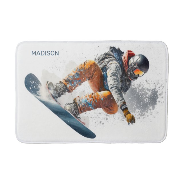 Eget namn Snowboarder-illustration Badrumsmatta (Framsidan)