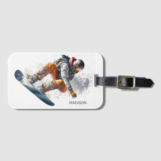 Eget namn Snowboarder-illustration Bagagebricka (Framsida horisontal)