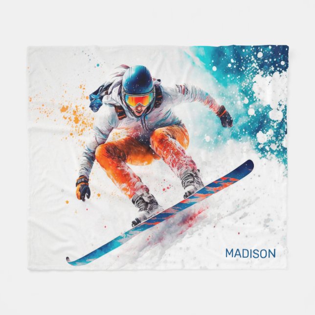 Eget namn Snowboarder-illustration Fleecefilt (Framsidan (Horisontell))