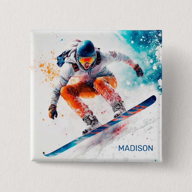 Eget namn Snowboarder-illustration Knapp (Framsida)