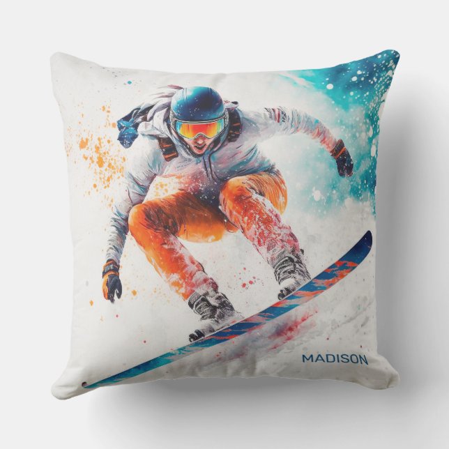 Eget namn Snowboarder-illustration Kudde (Baksida)