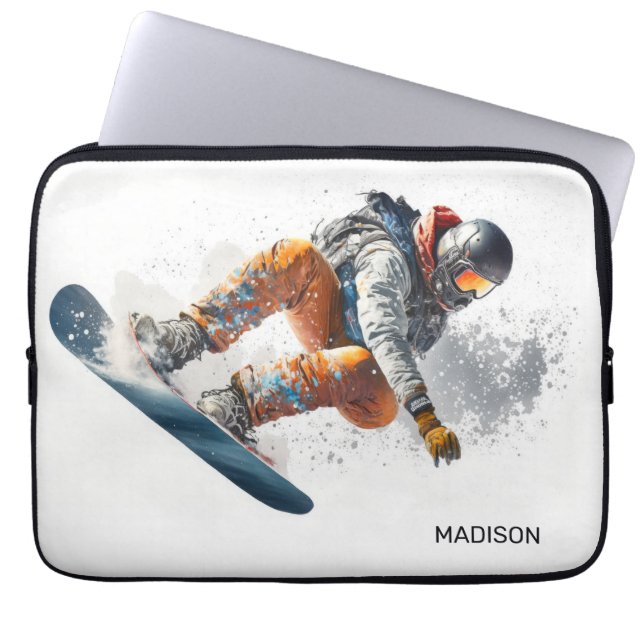 Eget namn Snowboarder-illustration Laptop Fodral (Framsidan)