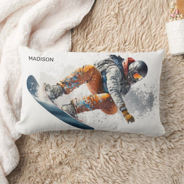 Eget namn Snowboarder-illustration Lumbarkudde (Filt)