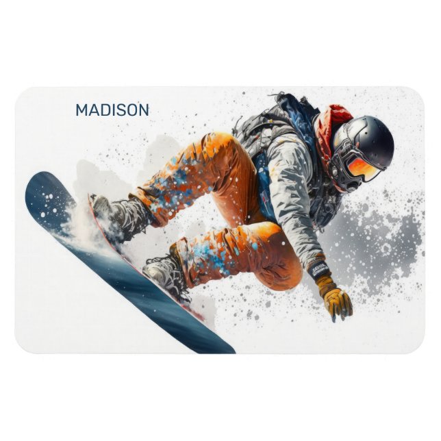 Eget namn Snowboarder-illustration Magnet (Horisontell)
