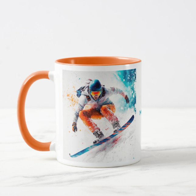 Eget namn Snowboarder-illustration Mugg (Vänster)