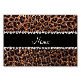 Eget namn som brinner guld glitter leopard bordsnummer