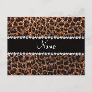 Eget namn som brinner guld glitter leopard vykort