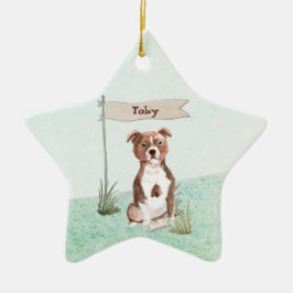 Eget namn Staffordshire Bull Terrier Pet Hund Julgransprydnad Keramik