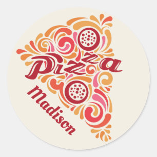Eget namn Stilized Pizza-klistermärken Runt Klistermärke