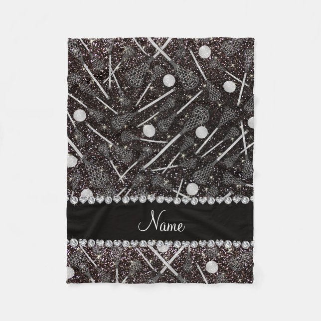 Eget namn Svart glitter-lacrosse-stift Fleecefilt (Framsidan)