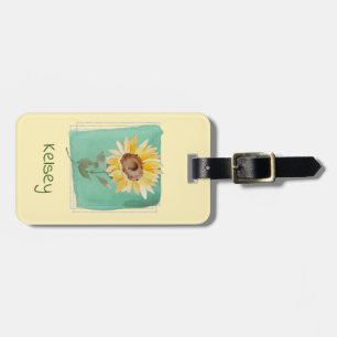 Eget namn Teal Watercolor Solrosresagagagg Bagagebricka