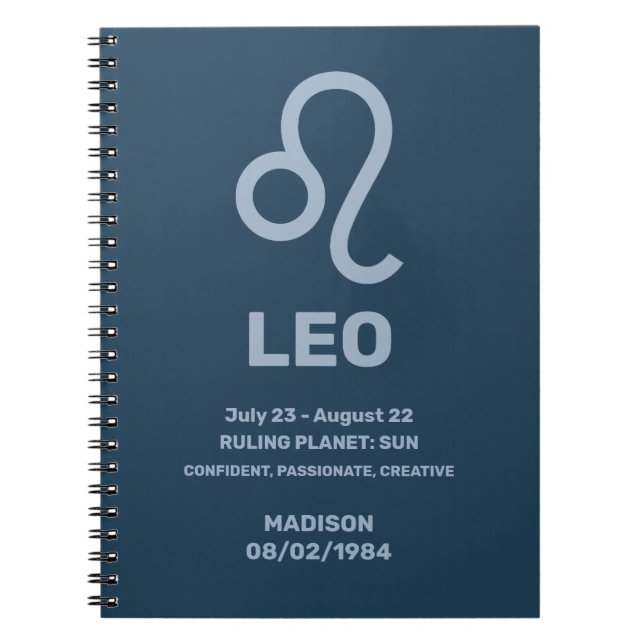 Eget namn/text zodiac-tecken Leo Anteckningsbok (Framsidan)