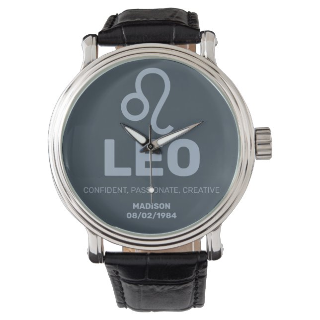 Eget namn/text zodiac-tecken Leo Armbandsur (Framsida)