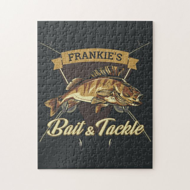 Eget NAMN Trophy Fishing Angler Bait Tacle Shop Pussel (Vertikal)