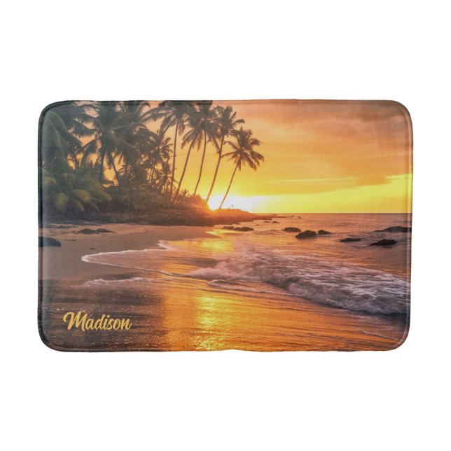 Eget namn Tropical Beach Sunset Badrumsmatta (Framsidan)