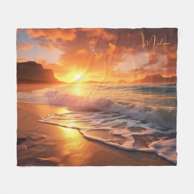 Eget namn Tropical Beach Sunset Fleecefilt (Framsidan (Horisontell))