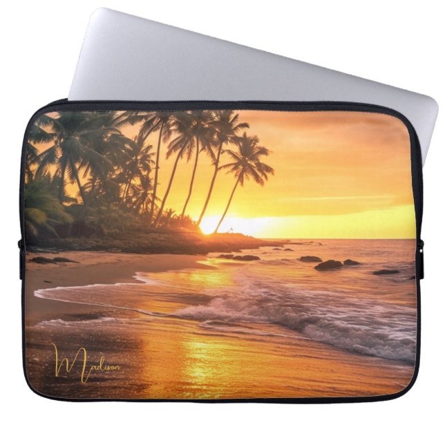 Eget namn Tropical Beach Sunset Laptop Fodral (Framsidan)