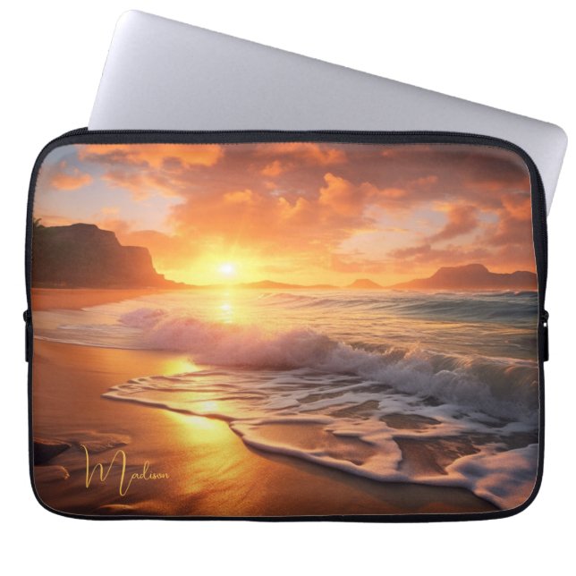 Eget namn Tropical Beach Sunset Laptop Fodral (Framsidan)