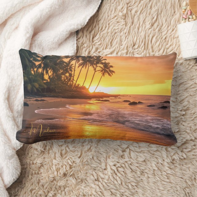Eget namn Tropical Beach Sunset Lumbarkudde (Filt)