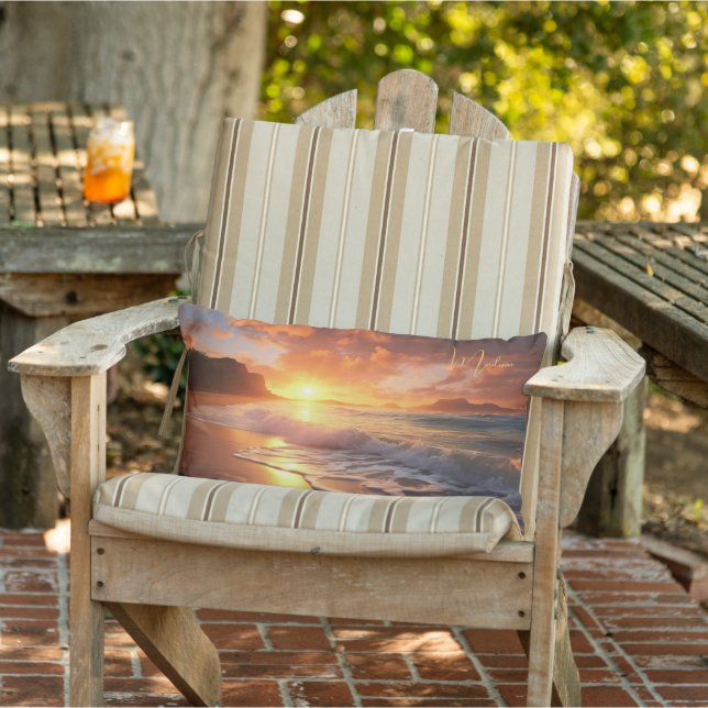 Eget namn Tropical Beach Sunset Lumbarkudde (Stol)