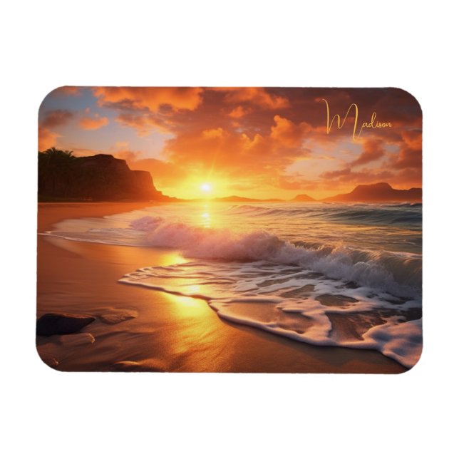 Eget namn Tropical Beach Sunset Magnet (Horisontell)