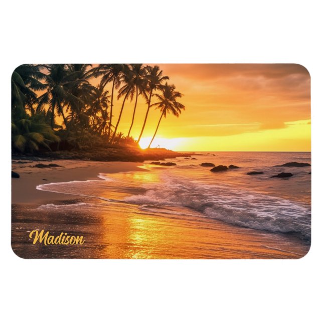 Eget namn Tropical Beach Sunset Magnet (Horisontell)