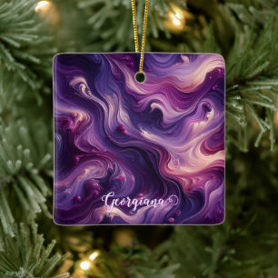 Eget namn Vibrant Lila PWN Paint Effect Julgransprydnad Keramik