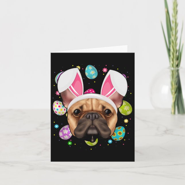 Egg Älskare Bunny Ear Fransk Bulldog Ansikte Påsk  Kort (Framsida)