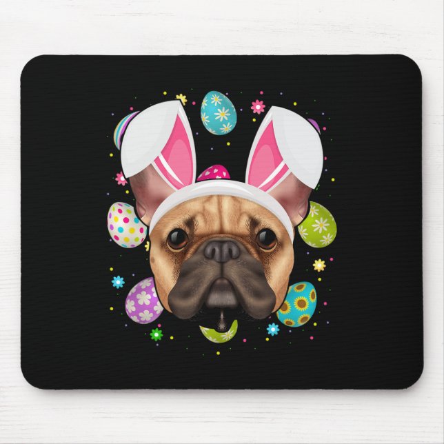 Egg Älskare Bunny Ear Fransk Bulldog Ansikte Påsk  Musmatta (Framsidan)