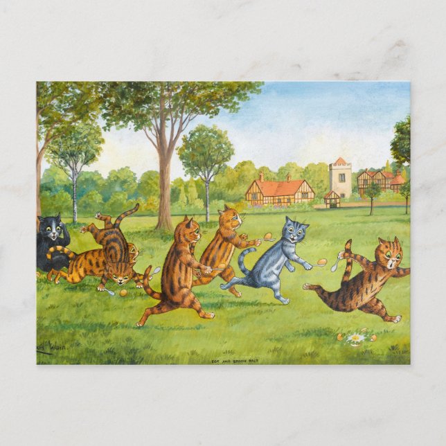 Egg and Spoon Race by Louis Wain Vykort (Framsida)