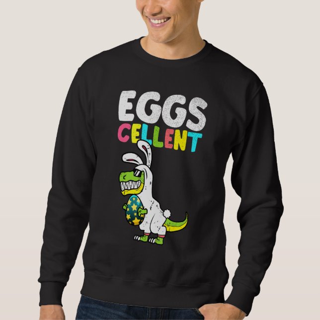 Egg-Cellent Egg Hunter Påsk Day Bunny Dinosaur D Lång Ärmad Tröja (Framsida)