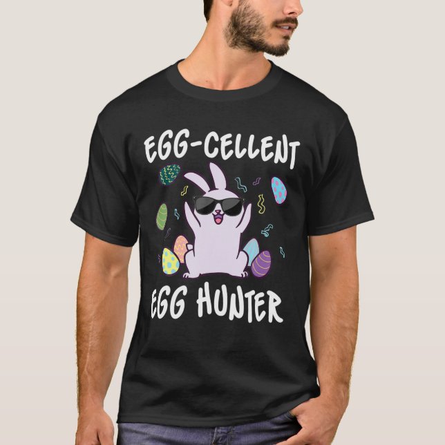 Egg-Cellent Egg Hunter Påsk Day Bunny Funny T Shirt (Framsida)