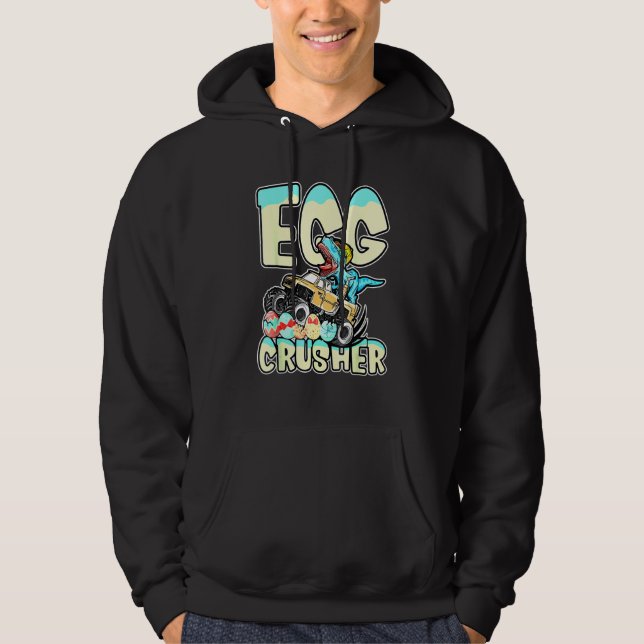 Egg Crusher Monster Lastbil T Rex Dinosaur Påsk Eg Hoodie (Framsida)