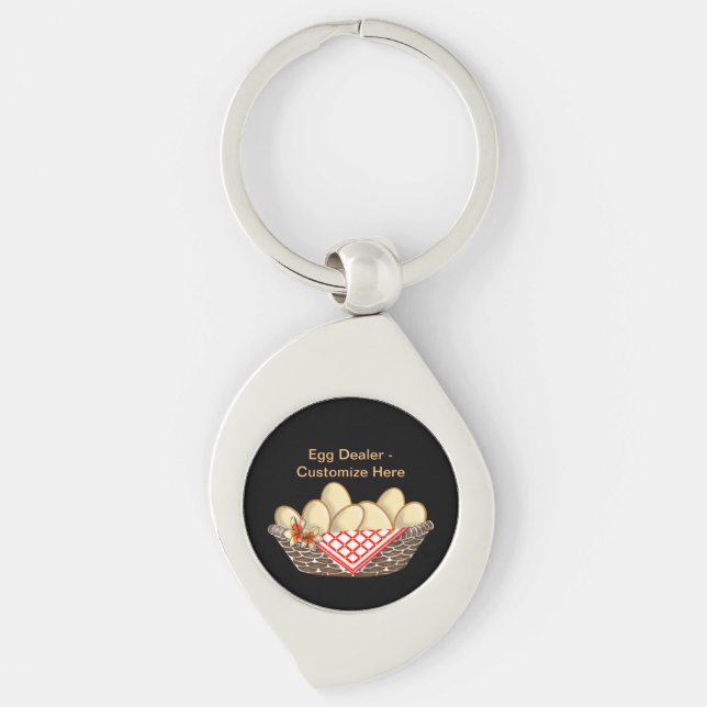 "Egg Dealer" Metall Keychain - personalize it Swirl Silverfärgad Nyckelring (Framsidan)