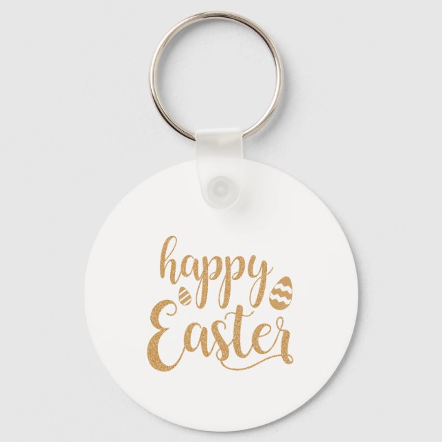Egg från guld Glitter Glad påsk Nyckelring (Framsida)