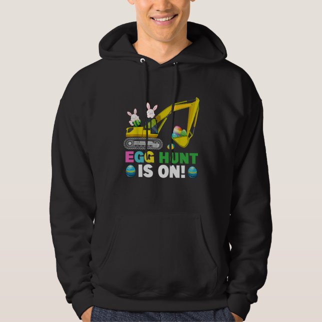 Egg Hunt Is On Excavator Easter Bunny Eggs Boys Ki Hoodie (Framsida)