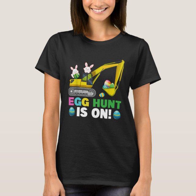Egg Hunt Is On Excavator Easter Bunny Eggs Boys Ki T Shirt (Framsida)