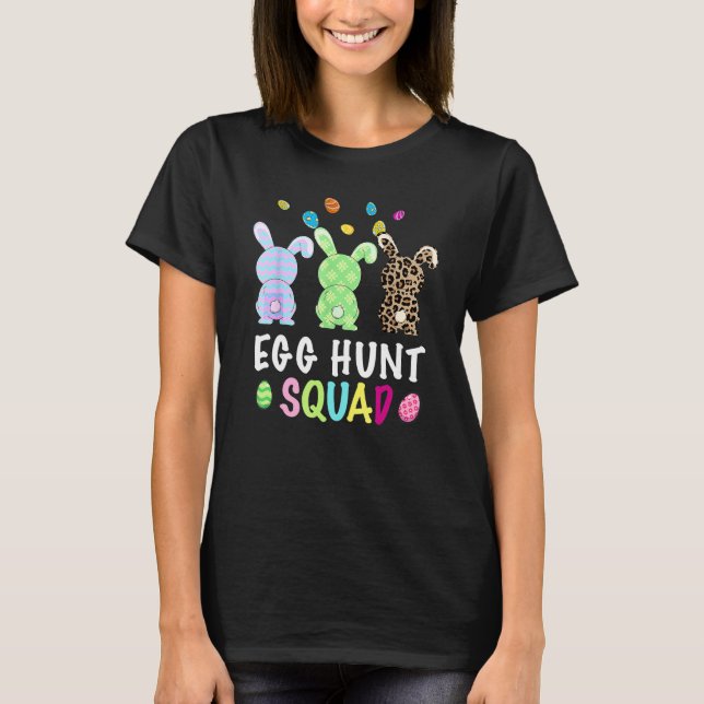 Egg Hunt Squad Leopard Påskhare Rabbit Womens T Shirt (Framsida)