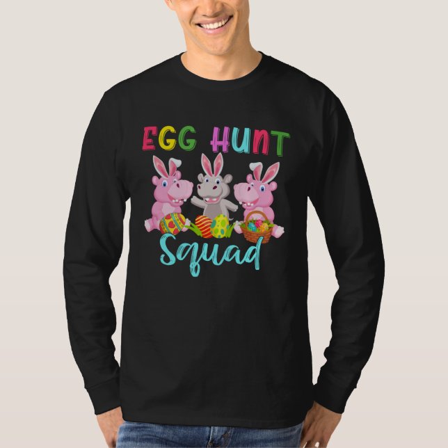 Egg Hunt Squad Three Easter Bunny Hippos Hunting E T Shirt (Framsida)