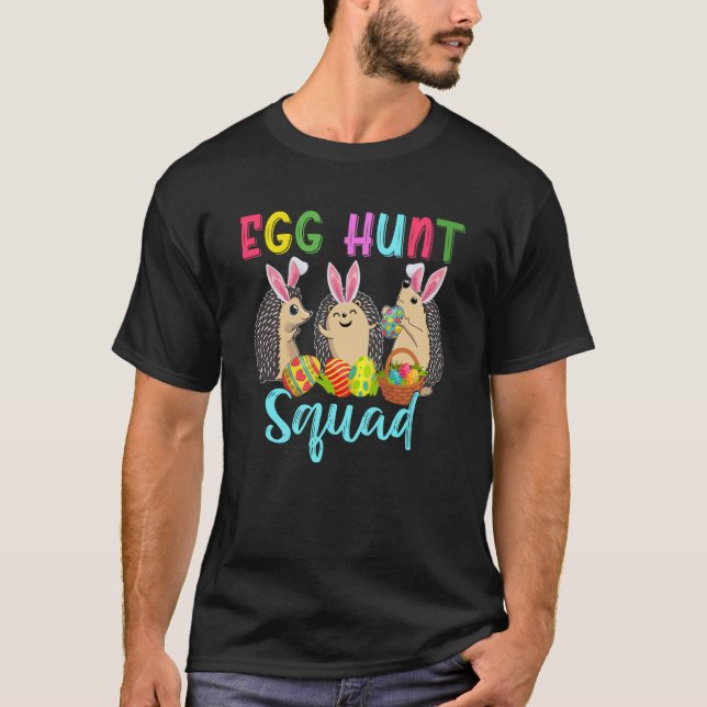 Egg Hunt Squad Tre Påskhare Hedgehogs Huntin T Shirt (Framsida)