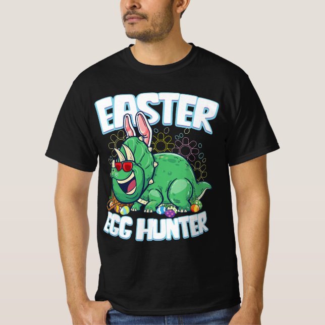 Egg Hunter Påsk Dinosaur Bunny Boys Triceratops T Shirt (Framsida)