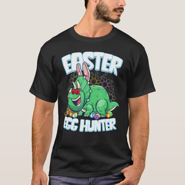 Egg Hunter Påsk Dinosaur Bunny Kids Boys Tricer T Shirt (Framsida)