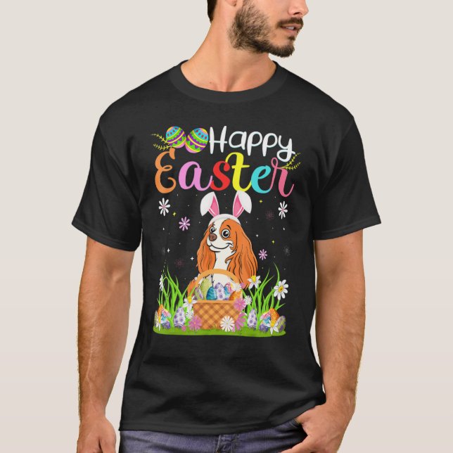 Egg Hunting Bunny Cavalier Kung Charles Spain Do T Shirt (Framsida)