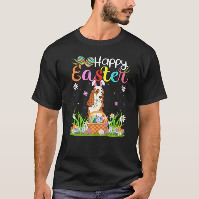 Egg Hunting Bunny Cocker Spain Hund Glad påsk T Shirt (Framsida)