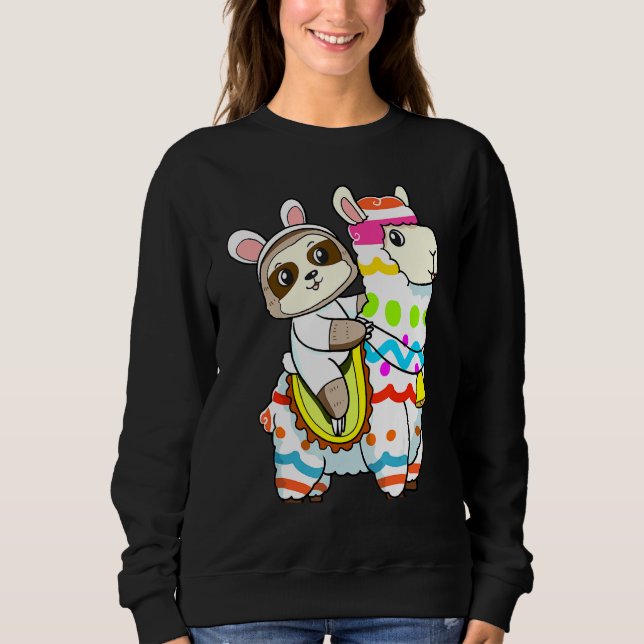 Egg Hunting Llama Bunny Cute Sloth Riding Llama Ea T Shirt (Framsida)