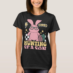 Egg Hunting Season Bunny Kids Vuxnas Retro Groovy T Shirt