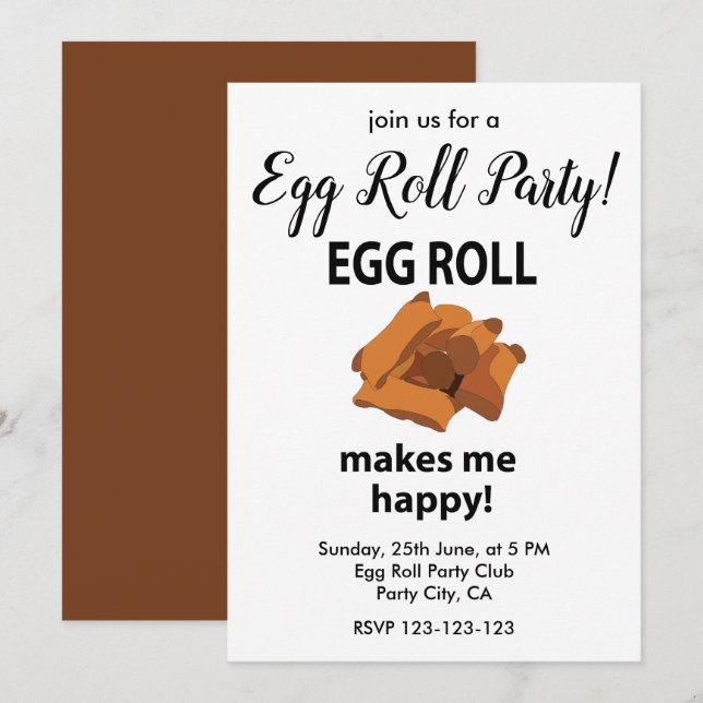 Egg Roll Gör Mig Glad Egg Roll Fest Inbjudningar (Fram/baksida)