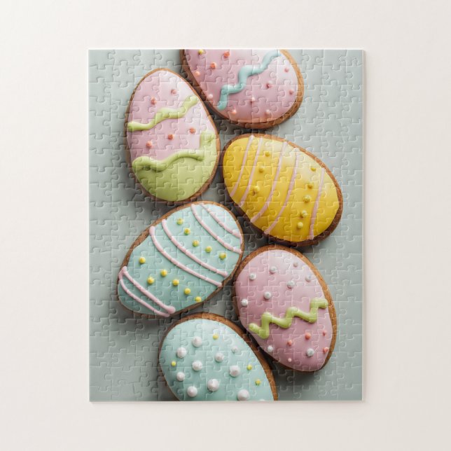 Egg-shaped Easter cookies with pastel icing Pussel (Vertikal)
