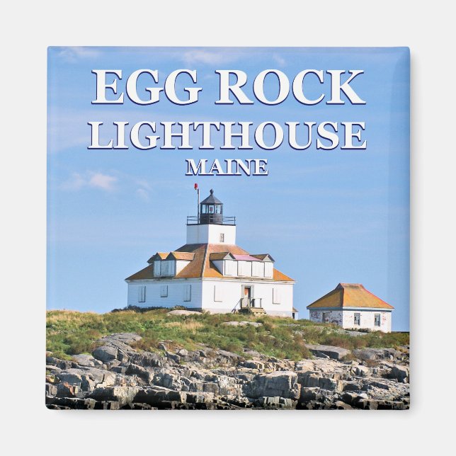 Egg Sten Lighthouse Pub Harbour Maine Square Magne Magnet (Framsidan)